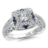 Vintage Diamond And Blue Sapphire Halo Engagement Ring